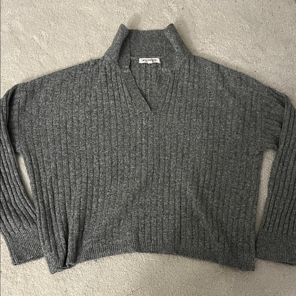 Gray Ribbed Knit Sweater